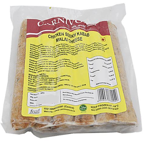 Buy Carnivore Chicken Seekh Kabab - Malai N Cheese, 500 g Pouch Online ...