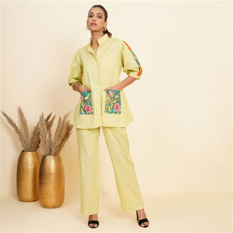 Olive Embroidered Pocket Coord set – Kalaloom
