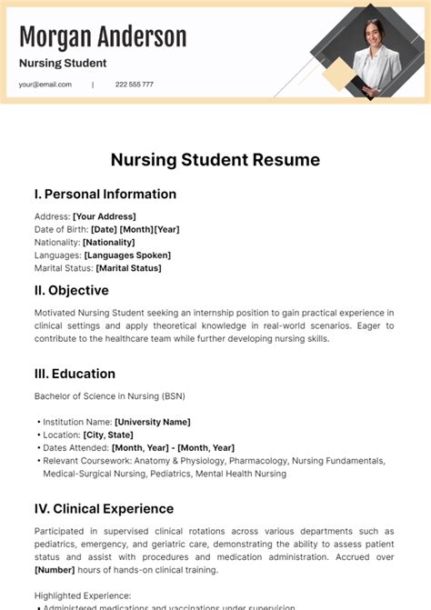Nursing Student Resume Template - Edit Online & Download Example ...