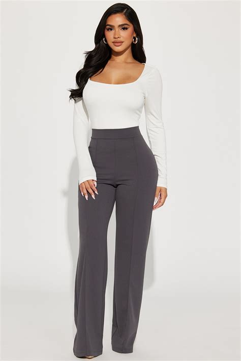 Petite Victoria High Waisted Dress Pants - Charcoal | Fashion Nova