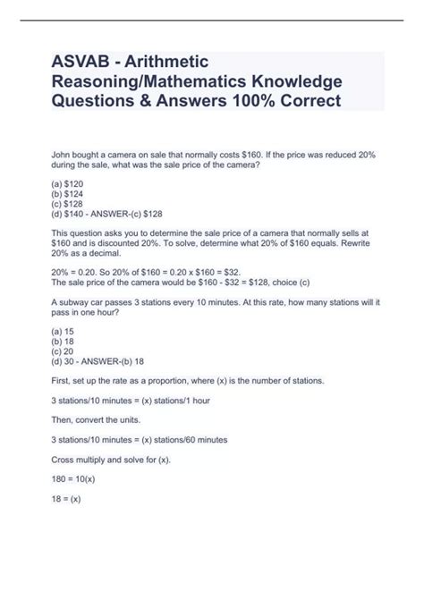ASVAB - Arithmetic Reasoning/Mathematics Knowledge Questions & Answers ...