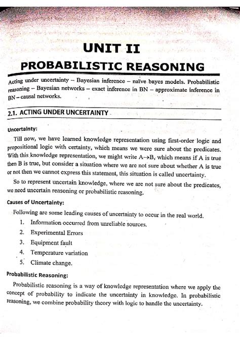 Unit II AIML: Probabilistic Reasoning & Bayesian Inference Concepts ...