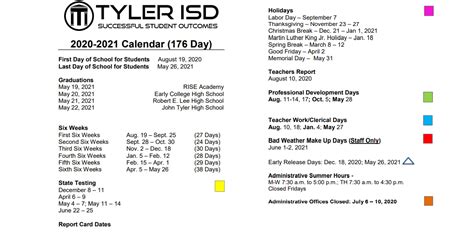 John Tyler High School - School District Instructional Calendar - Tyler ...