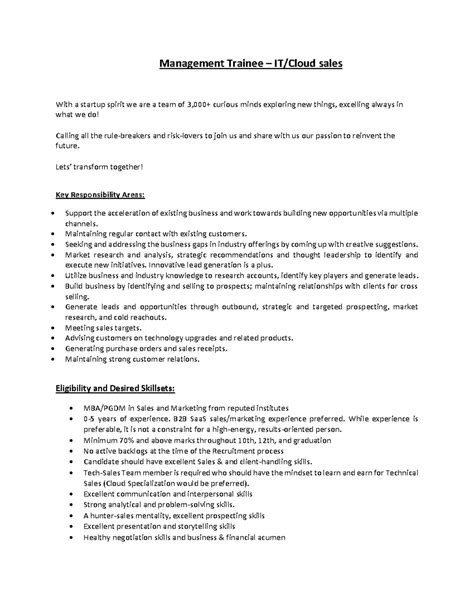 JD IT Cloud Sales Report - Management Trainee Overview and Requirements ...