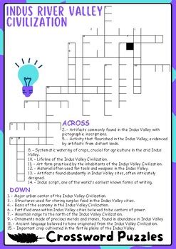 INDUS RIVER VALLEY CIVILIZATION Crossword Puzzles Activities | TPT
