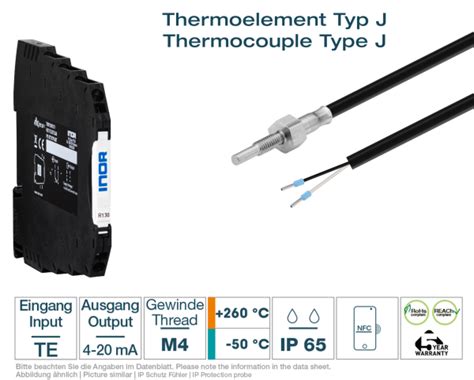 Hat rail transmitter + Thermocouple type J M4 PFA