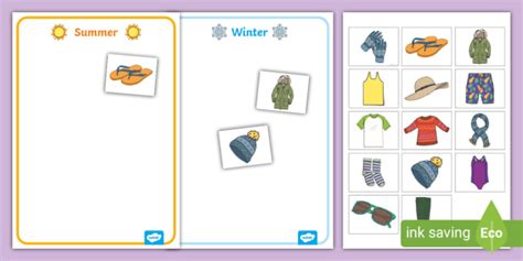 Winter and Summer Sorting Clothes Worksheet - Teacher-madeWinter and Summer