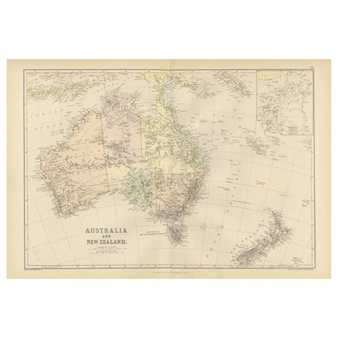 1882 Map of Australia and New Zealand with Regional and Geographical Features For Sale at 1stDibs