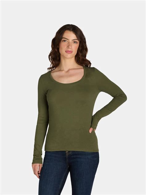 No Boundaries Women's Scoop Neck Long Sleeve Tee, 1 and 3 Pack, Cotton ...