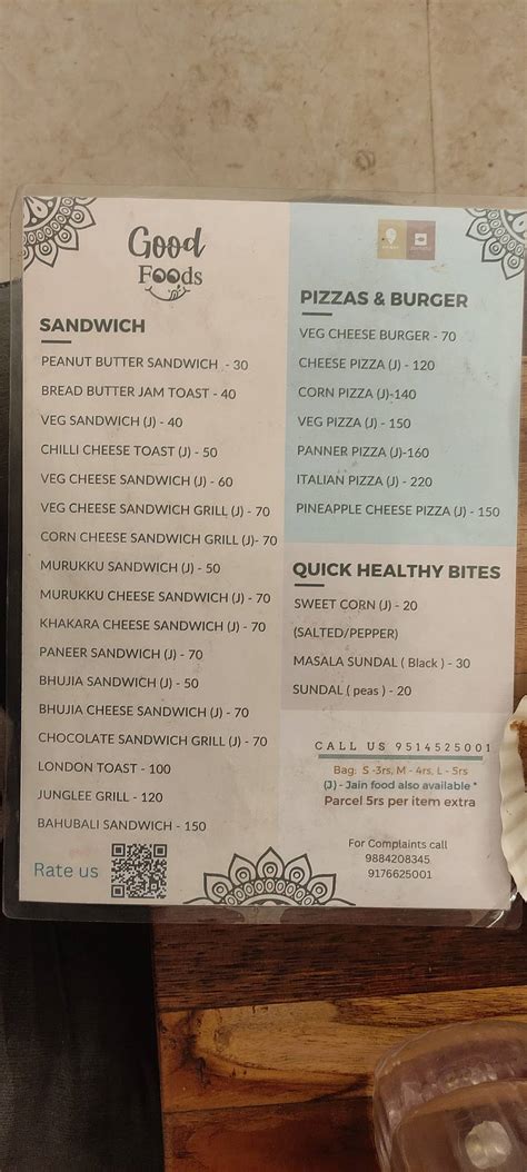 Menu at Good foods, Chennai