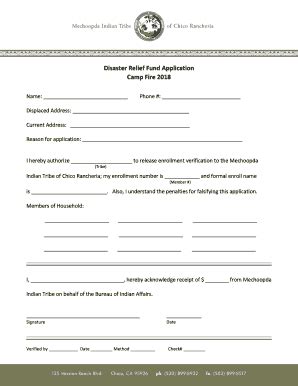 Fillable Online Disaster Relief Fund Application Camp Fire 2018 ...