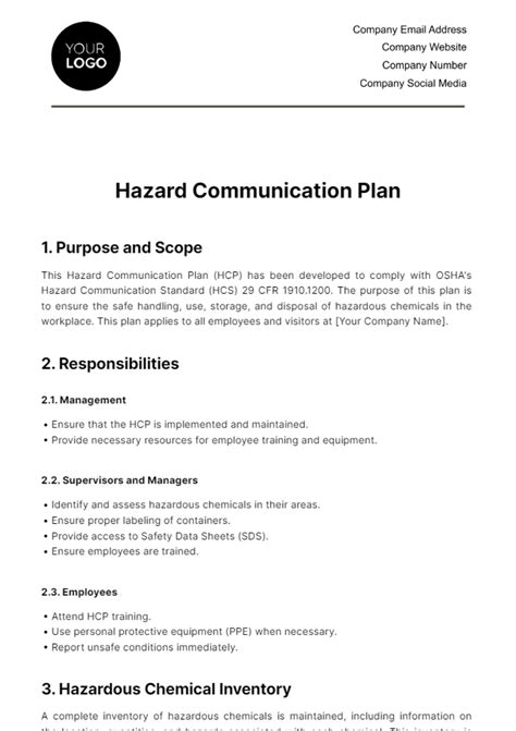Free Hazard Communication Plan HR Template to Edit Online