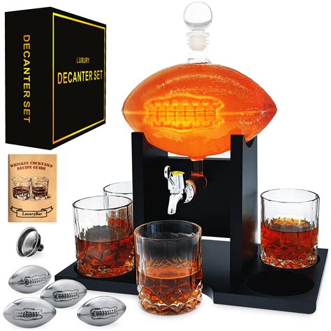 Football Whiskey Decanter Set with Glasses Spout 4Chiller,47oz Whiskey Decanter Sets for Men ...