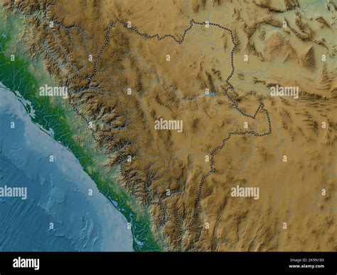 Durango, state of Mexico. Colored elevation map with lakes and rivers ...