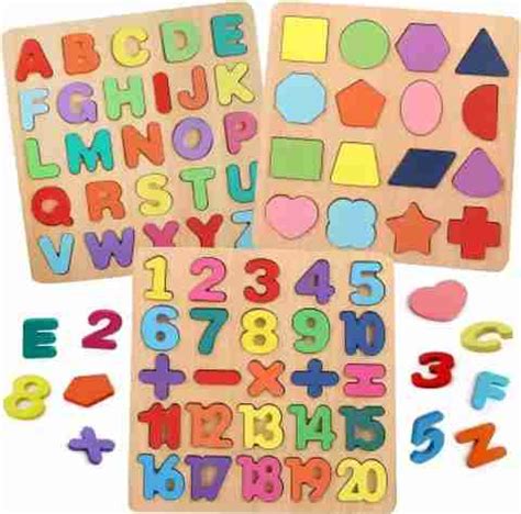 ZRIYOS Colorful Wooden Puzzle Set Featuring 3D Capital Alphabets ...