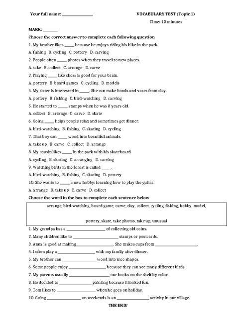 Grade 7 Vocabulary Test (Unit 1) - 10-Minute Quiz - Studocu