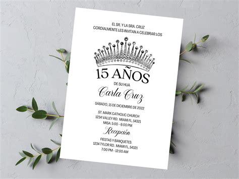 15th Birthday Spanish Invitation, Invitación Minimalista Cumpleaños ...
