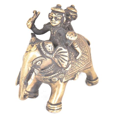 Brass Elephant With Riders Statue