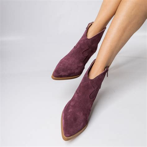 Burgundy Suede Leather Ankle Boots Cowboy Style, Pointed Ankle Boots ...