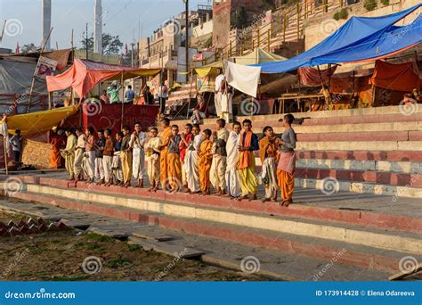 Young Hindu Priests on Ghats in Morning. Varanasi. India Editorial Stock Photo - Image of ...