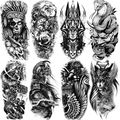 8 Temporary Tattoo Stickers, Indian Skull, Snake Warrior, Egyptian ...