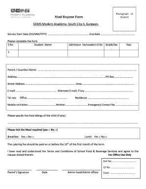 Fillable Online Meal Request bFormb - GEMS Education Fax Email Print ...