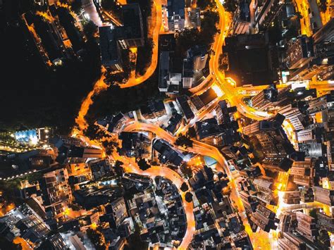 Download wallpaper 1400x1050 night city, aerial view, lights, road ...