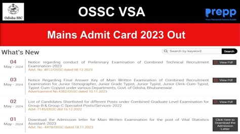 OSSC Vital Statistics Assistant Mains 2023 Admit Card Out at ossc.gov ...