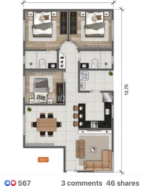 Three Bedroom Apartment Floor Plan