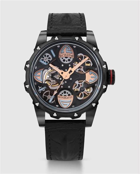 Britime Era Men Automatic Black Dial Analog Leather Strap Watch 147-L4 ...