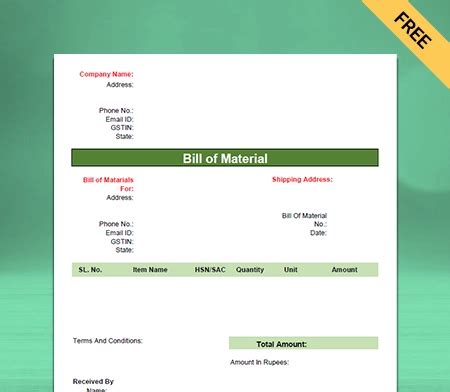Bill of Material Format - Free Download