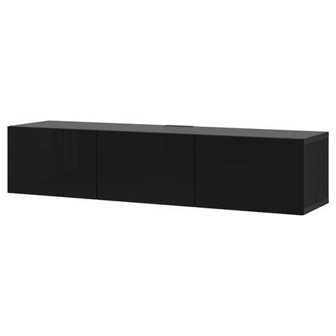 BESTÅ TV bench with doors, black-brown/Selsviken high-gloss/black ...