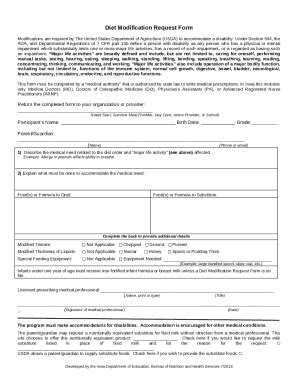 Diet Modification Request Doc Template | pdfFiller