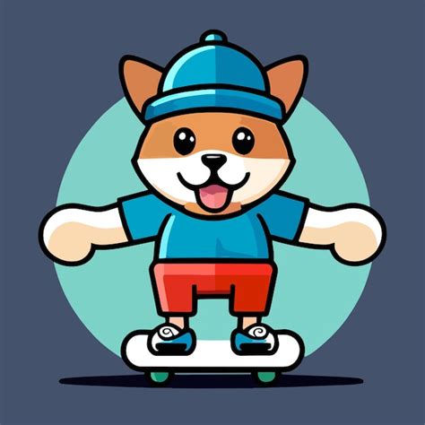 Niedliches Maskottchen für einen Hund, der Skateboard spielt, mit einem flachen Cartoon-Design ...