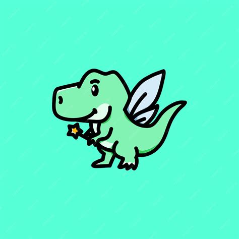 Schattige t rex met toverstaf en vleugels cartoon vectorillustratie ...