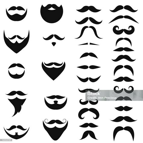 Set Of Black Icons Of Beards And Mustaches Stock Illustration ...