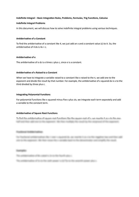 Image result for Indefinite Integration Rules