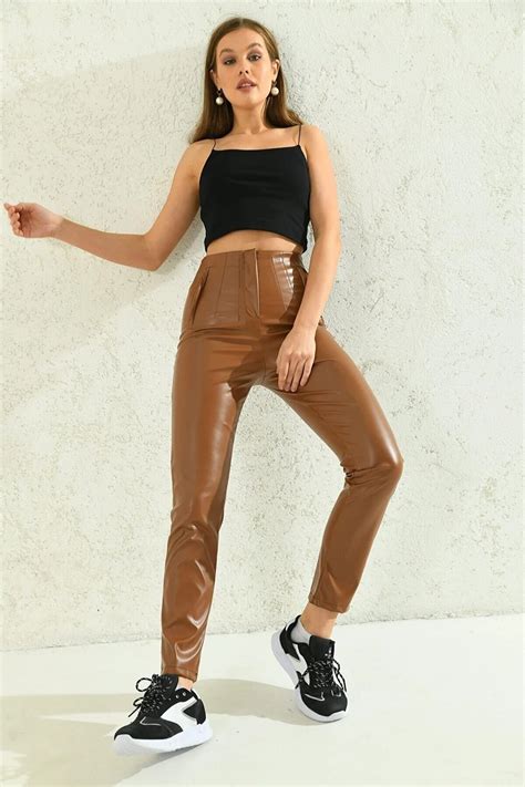Front Pleat Leather Pants - VOLT CLOTHİNG | ElbiseBul
