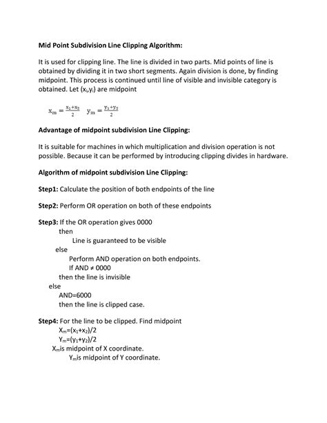 Mid Point Subdivision Line Clipping Algorithm - The line is divided in ...