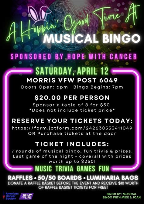 Musical Bingo Fundraiser for Hope with Cancer/Relay for Life, Morris ...
