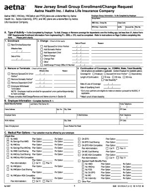 New Jersey Small Group Enrollment/Change Request - Blank Fillable ...