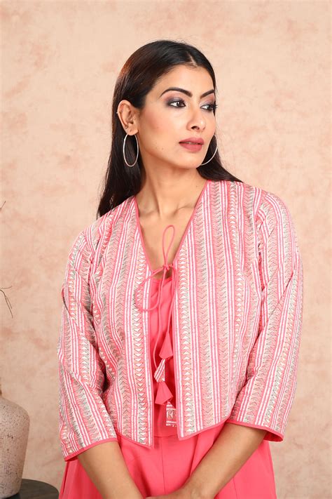 Peach Solid Dress With Peach Printed Bulero Jacket – Uniquestuff