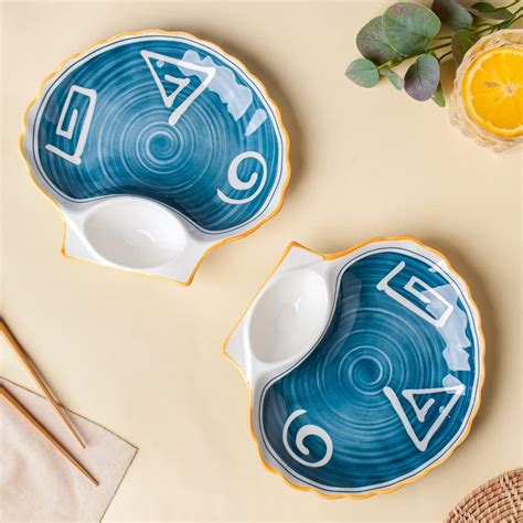 Buy Nestasia Set of 2 Ceramic Shell-Shaped Snack Plate with Dip Section ...