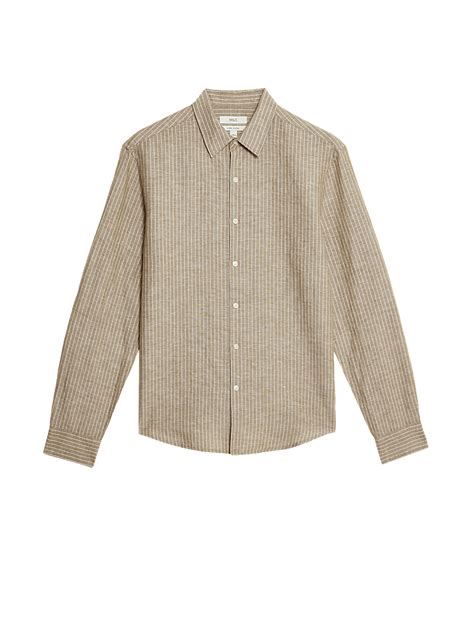 Buy Cotton Linen Blend Striped Shirt at Marks & Spencer