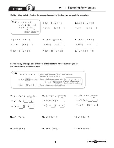 Algebra-free-trial - Algebra from pylon - 1 LESSON 9 9 - 1 Factoring ...