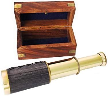 6" Handheld Vintage Purple Leather Brass Telescope with Wood Box ...