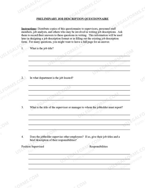 Montana Preliminary Job Description Questionnaire | US Legal Forms