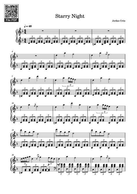 [Sheet] Starry Night Piano PDF, chords Piano, mp4/midi