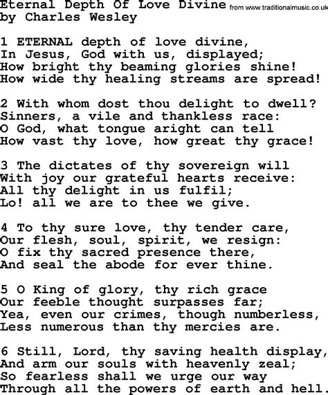 Eternal Depth Of Love Divine by Charles Wesley - hymn lyrics