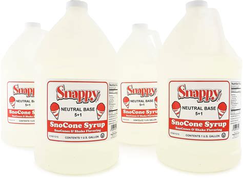Amazon.com: Snappy Neutral Base Sno Cone Syrup, 4-1 Gallon Size (128 ...